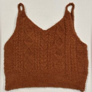 POL Warm Brown Textured Knit Crop Tank Top, Size Small